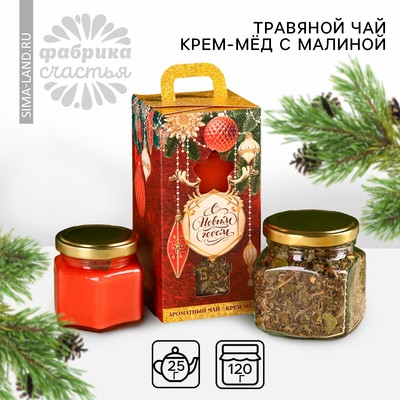 Подарочный набор «Новый год: Ярких моментов»: травяной чай 25 г., крем-мёд с малиной 120 г.