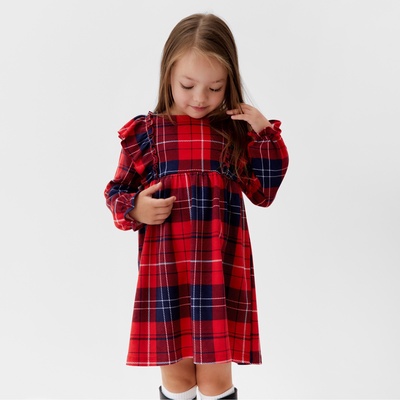 Платье детское с рюшами KAFTAN «Клетка» размер 32 (110-116 см)