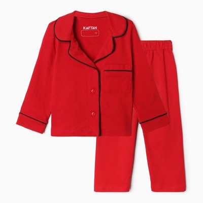 Пижама детская новогодняя (рубашка, брюки) KAFTAN Classic line, размер 32 (110-116 см), однотонная, красная