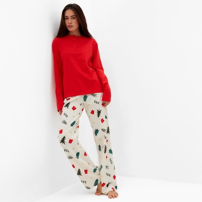 Пижама новогодняя женская (лонгслив, брюки) KAFTAN Christmas tree, размер 40-42