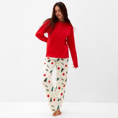 Пижама новогодняя женская (лонгслив, брюки) KAFTAN Christmas tree, размер 40-42
