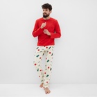 Пижама новогодняя мужская: лонгслив, брюки KAFTAN Christmas tree, бежево-красная, размер 48 - Фото 3