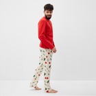 Пижама новогодняя мужская: лонгслив, брюки KAFTAN Christmas tree, бежево-красная, размер 48 - Фото 4