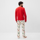 Пижама новогодняя мужская: лонгслив, брюки KAFTAN Christmas tree, бежево-красная, размер 52 - Фото 5