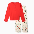 Пижама новогодняя мужская: лонгслив, брюки KAFTAN Christmas tree, бежево-красная, размер 52 - Фото 6