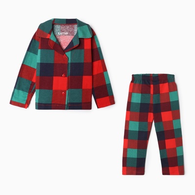 Пижама детская новогодняя (рубашка и брюки) KAFTAN Xmas mood, размер 28 (86-92 см), красно-зелёная