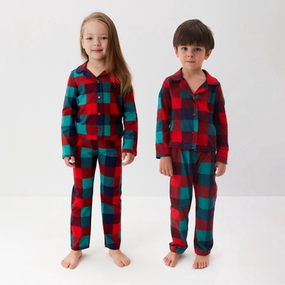 Пижама детская новогодняя (рубашка и брюки) KAFTAN Xmas mood, размер 28 (86-92 см), красно-зелёная