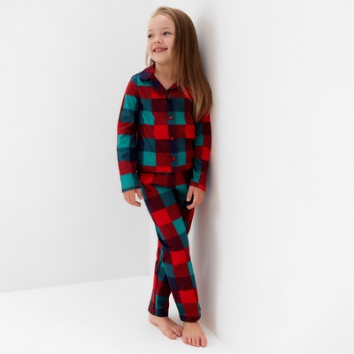Пижама детская новогодняя (рубашка и брюки) KAFTAN Xmas mood, размер 28 (86-92 см), красно-зелёная
