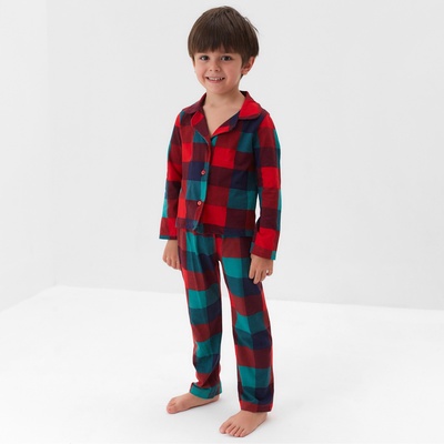 Пижама детская новогодняя (рубашка и брюки) KAFTAN Xmas mood, размер 28 (86-92 см), красно-зелёная