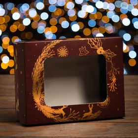 Коробка складная, крышка-дно, с окном "Новогодняя сказка" 16,5 х 12,5 х 5,2 см