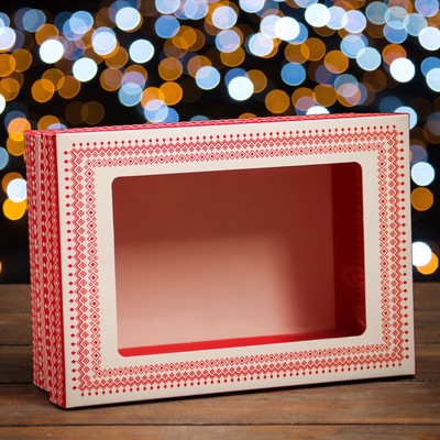 Коробка складная, крышка-дно, с окном "Новогодний Олень" 21 х 15 х 7 см