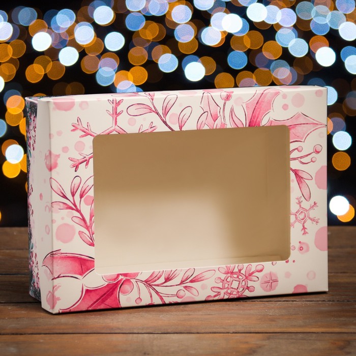 Коробка складная, крышка-дно, с окном "Merry Christmas" 21 х 15 х 7 см