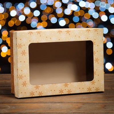Коробка складная, крышка-дно, с окном "Новогодняя снежинка" 24 х 17 х 8 см