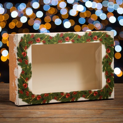 Коробка складная, крышка-дно , с окном "Новогодняя сказка" 30 х 20 х 9 см