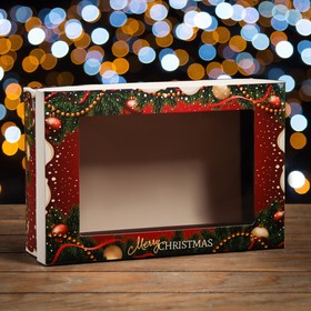 Коробка складная, крышка-дно , с окном "Счастливого Рождества" 30 х 20 х 9 см