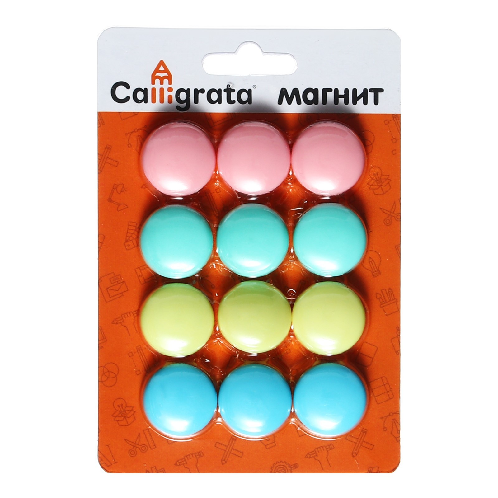 Набор магниты для доски d-2см, 12 штук, на блистере, пастель (9691599 ...