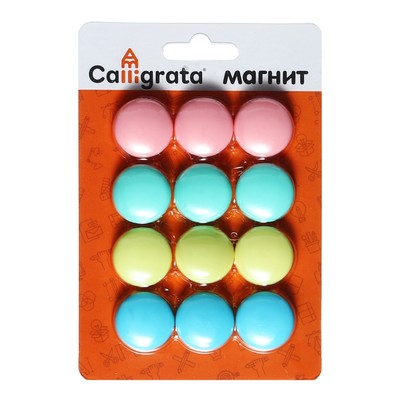Набор магниты для доски d=2 см, 12 штук, на блистере, пастель
