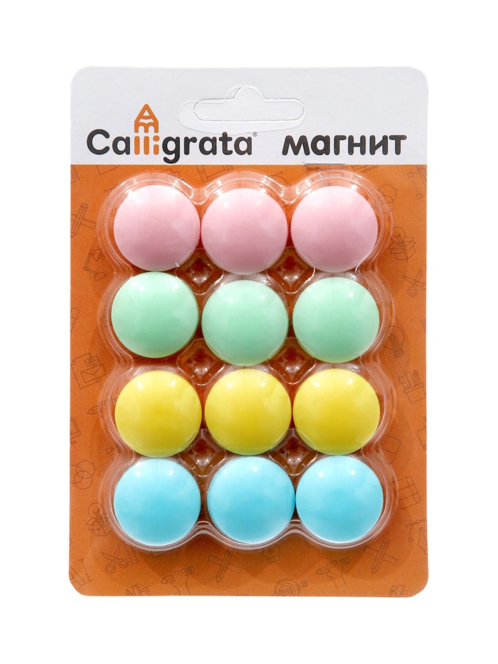 Набор магниты для доски d=2 см, 12 штук, на блистере, пастель - Фото 1