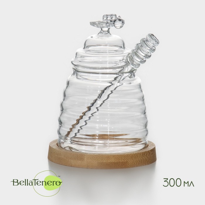 Баночка стеклянная для мёда и варенья с ложкой BellaTenero «Эко. Пчёлка», 300 мл, 10×12,5 см