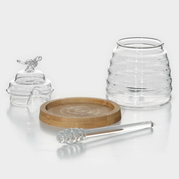 Баночка стеклянная для мёда и варенья с ложкой BellaTenero «Эко. Пчёлка», 300 мл, 10×12,5 см - фото 1899096477