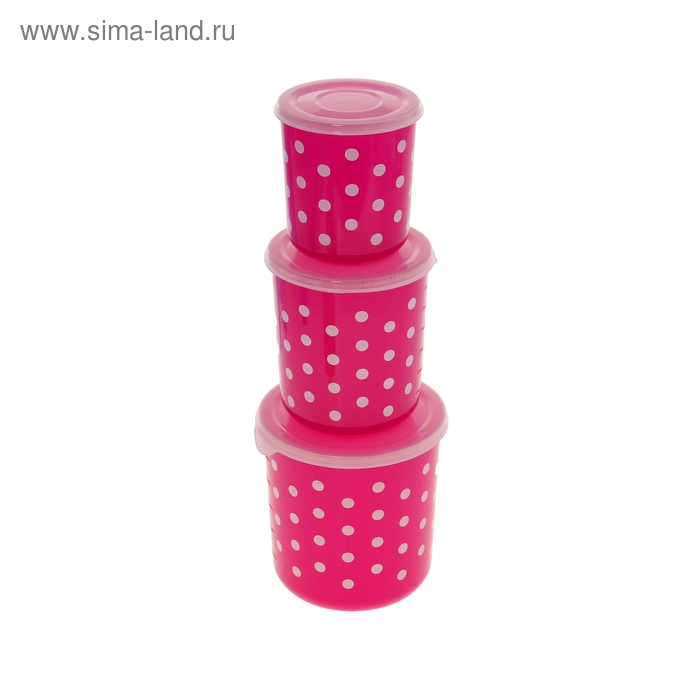 Набор банок для сыпучих продуктов 3 шт 12,5х12,5х13 см "Горошек": 350 мл, 700 мл, 1,2 л - Фото 1