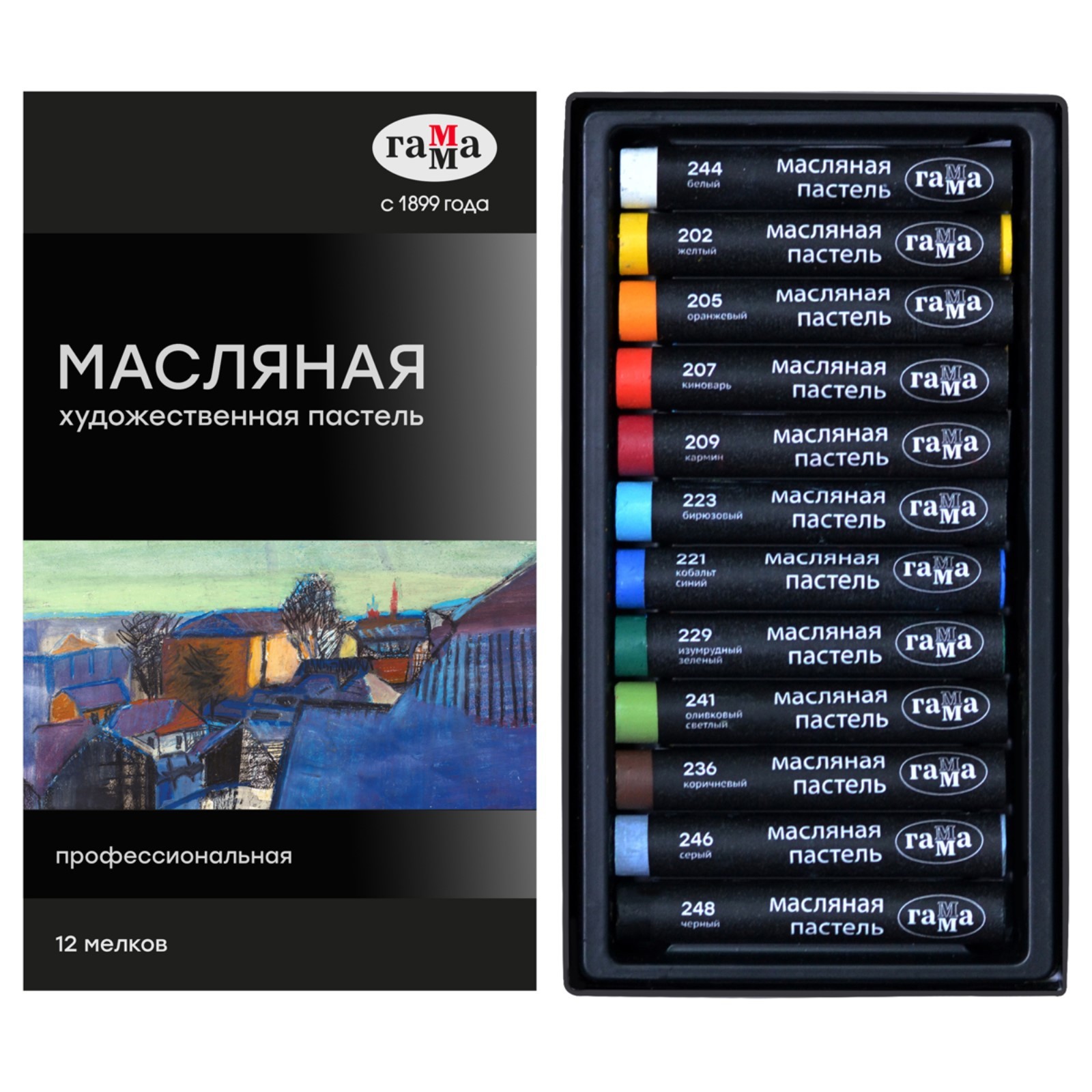 Пастель масляная, набор 12 цветов, "Гамма", в картонной коробке ...