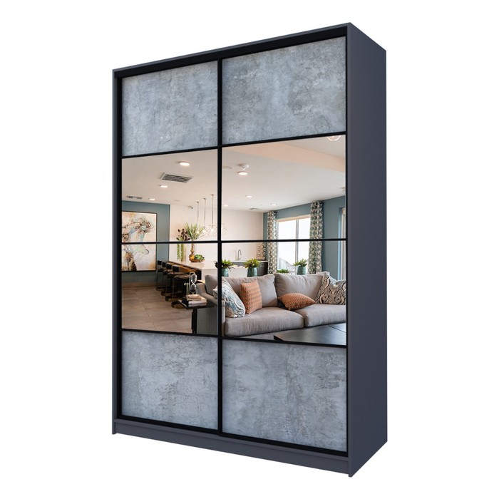 Шкаф - купе Max-МШ-23-6-16-77, с зеркалом, 1600×600×2300 мм, цвет графит/метрополитан грей - Фото 1