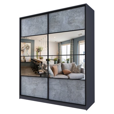 Шкаф – купе Max-МШ-23-6-22/2-77, 2200×600×2300 мм, с зеркалом, цвет метрополитан грей