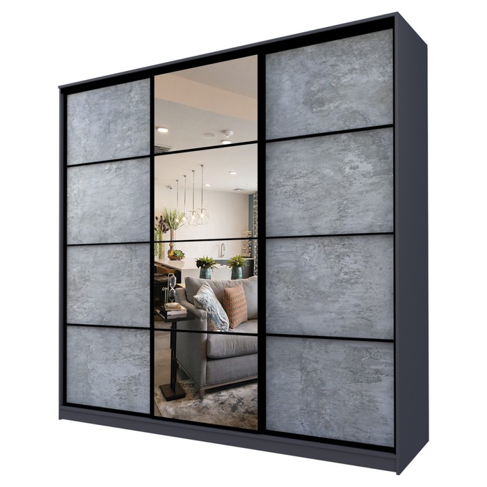 Шкаф - купе Max-МШ-23-6-24/2-151, с зеркалом, 2400×600×2300 мм, цвет метрополитан грей - Фото 1