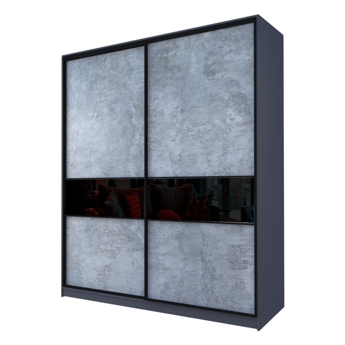 Шкаф-купе Max-МШ-23-6-22/2-99, 2200×600×2300 мм, цвет метрополитан грей / стекло чёрное - Фото 1