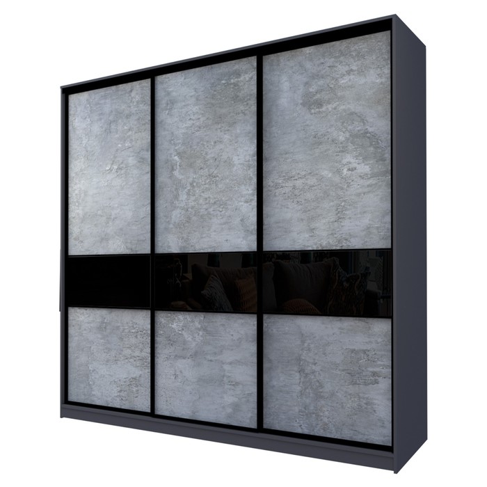 Шкаф-купе Max-МШ-23-6-24/2-999, 2400×600×2300 мм, цвет метрополитан грей / стекло чёрное - Фото 1