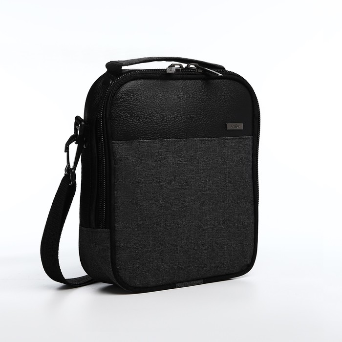 Сумка кросс-боди мужская «Сакси», отдел на молнии, наружный карман, с ручкой, длинный ремень, 23×7×27 см, чёрная - Фото 1