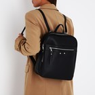 Рюкзак женский из искусственной кожи на молнии, 3 кармана, цвет чёрный - фото 320555996