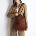 Рюкзак женский из искусственной кожи на молнии, 2 кармана, цвет коричневый - Фото 1