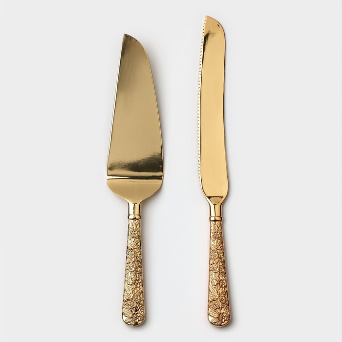 Набор для торта Goldy, 2 предмета: нож длина 27 см, лопатка длина 25 см, цвет золотой - Фото 1