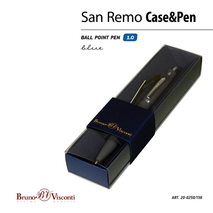 Ручка шариковая автоматическая, 1.0 мм, BrunoVisconti SAN REMO, стержень синий, металлический корпус Soft Touch графитовый, в синем футляре