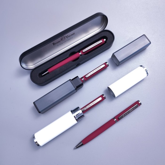 Ручка шариковая поворотная, 1.0 мм, BrunoVisconti FIRENZE, стержень синий, металлический корпус Soft Touch красный, в тубусе