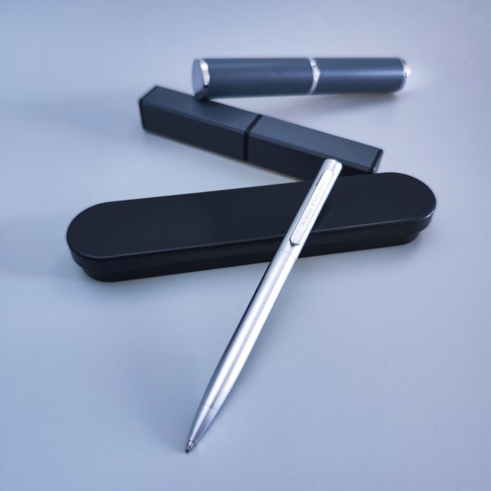 Ручка шариковая поворотная, 1.0 мм, BrunoVisconti FIRENZE, стержень синий, металлический корпус Soft Touch серебристый, в тубусе