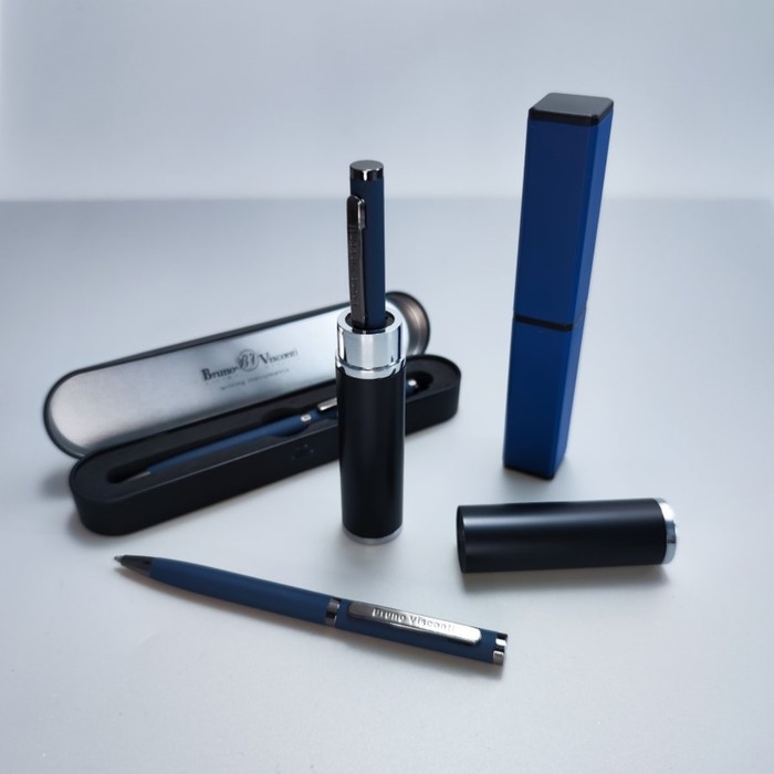 Ручка шариковая поворотная, 1.0 мм, BrunoVisconti FIRENZE, стержень синий, металлический корпус Soft Touch синий, в тубусе