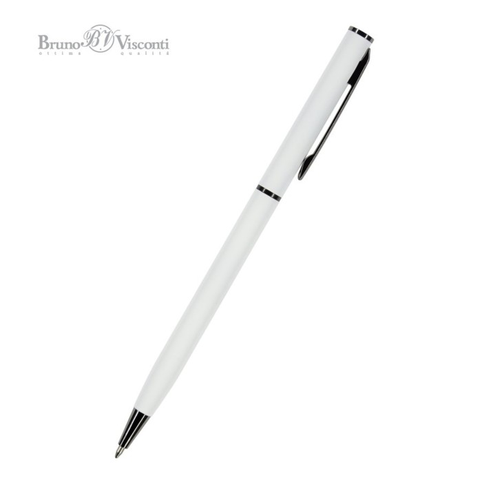Ручка шариковая поворотная, 0.7 мм, BrunoVisconti PALERMO, стержень синий, металлический корпус Soft Touch белый, в сиреневом футляре