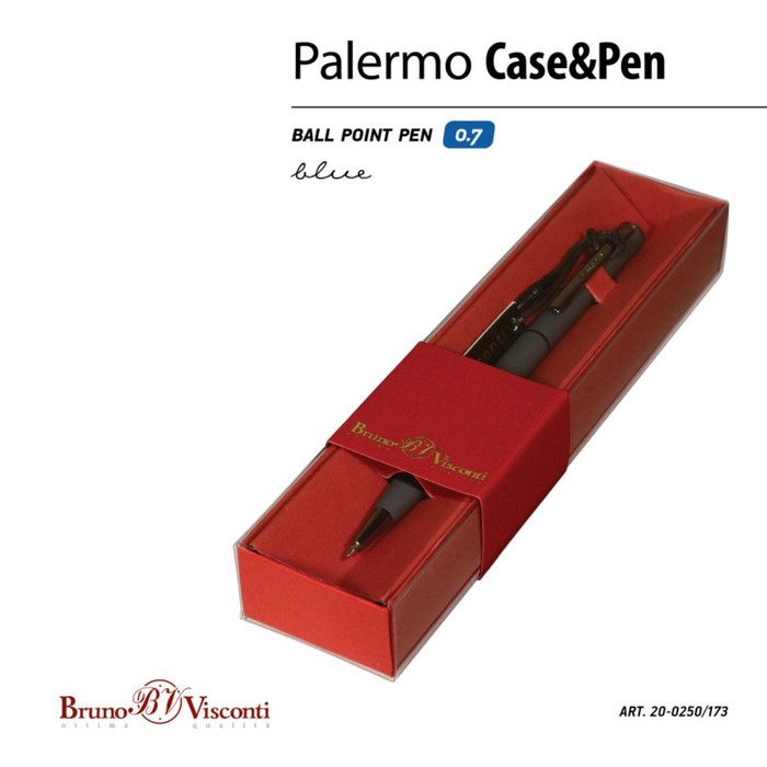 Ручка шариковая поворотная, 0.7 мм, BrunoVisconti PALERMO, стержень синий, металлический корпус Soft Touch графитовый, в красном футляре