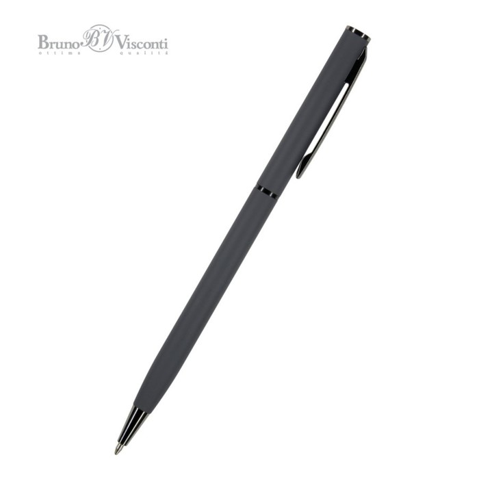 Ручка шариковая поворотная, 0.7 мм, BrunoVisconti PALERMO, стержень синий, металлический корпус Soft Touch графитовый, в красном футляре
