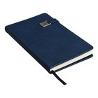 Ежедневник недатированный А5, 136 листов PREMIER, твёрдая обложка, искусственная кожа, ляссе, магнитный хлястик, бежевый блок 70 г/м2, тёмно-синий - фото 23034771