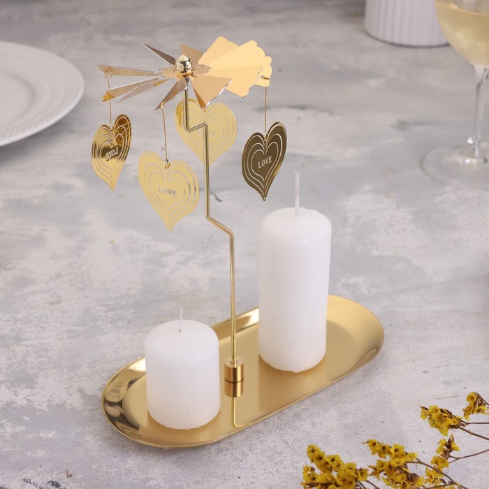 Подсвечник металлический «Карусель с сердцами», золотая, 8.5×18 см - Фото 1