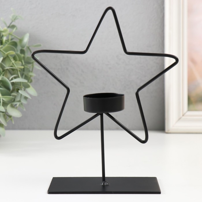 Подсвечник металл на 1 свечу "Звезда" d=4 см черный 14,5х6х19,5 см - Фото 1