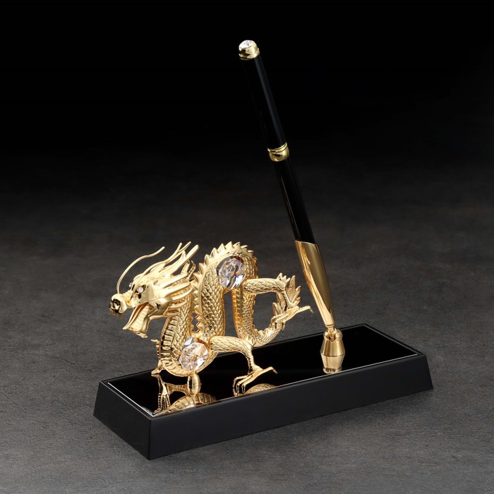 Ручка на подставке "Китайский дракон", с кристаллами - Фото 1