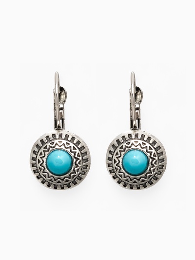 Серьги «Этника», круг в узорах, голубые в чернёном серебре