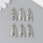 Декор для творчества металл "Матрёшка" серебро 2,7х1,1 см (комплект 6 шт) - фото 23035554