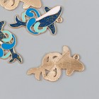Декор для творчества металл, эмаль "Дельфин в волнах" 2,2х3,5 см (комплект 4 шт) - фото 23035589