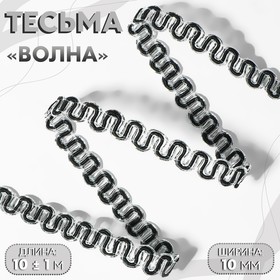 Тесьма декоративная «Волна», 10 мм, 10 ± 1 м, цвет серебряный/чёрный